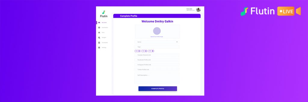 Set up your profile on Flutin Live