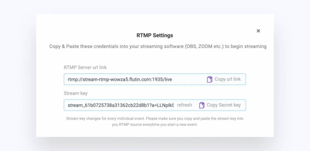 RTMP key and URL for Zoom Live Streaming
